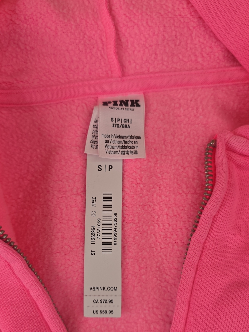 VS PINK Campus Fleece Full-Zip Hoodie Fall For Me Pink Sz Small NWT - Picture 7 of 7